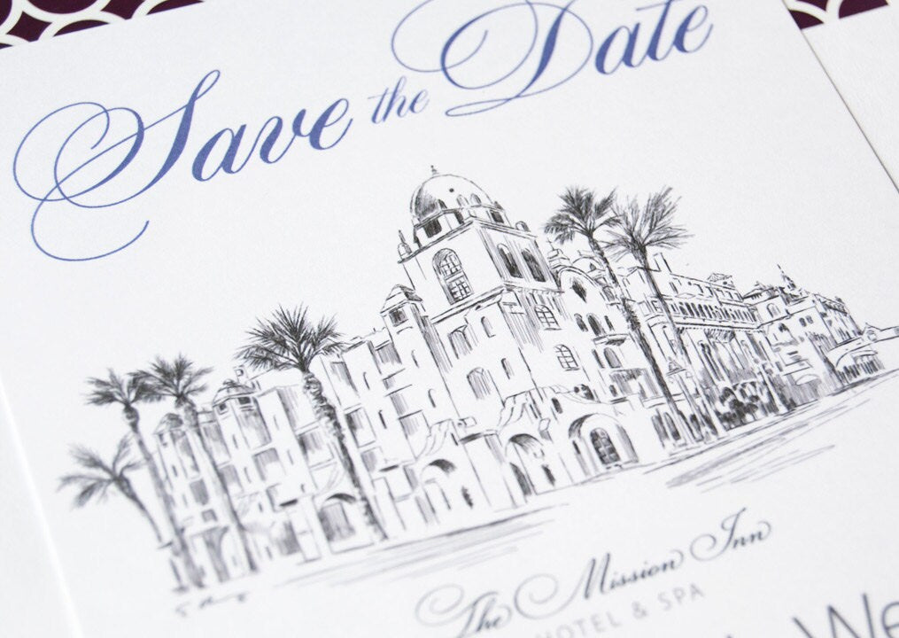 Mission Inn Hotel & Spa, Riverside Skyline Save the Date Cards (set of 25 cards and white envelopes)