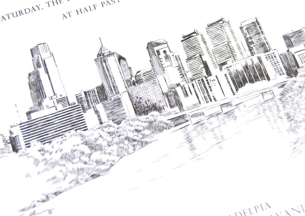 Philadelphia Skyline Wedding Invitation, Philadelphia Wedding, Philadelphia Invite (Sold in Sets of 10 Invitations, RSVP Cards + Envelopes)
