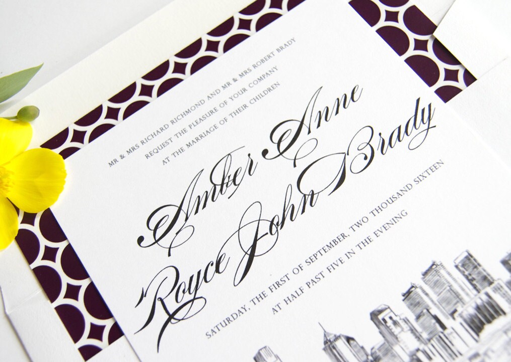 Philadelphia Skyline Wedding Invitation, Philadelphia Wedding, Philadelphia Invite (Sold in Sets of 10 Invitations, RSVP Cards + Envelopes)