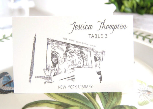 New York Library Skyline Blank Folded Place Cards (Set of 25 Cards)