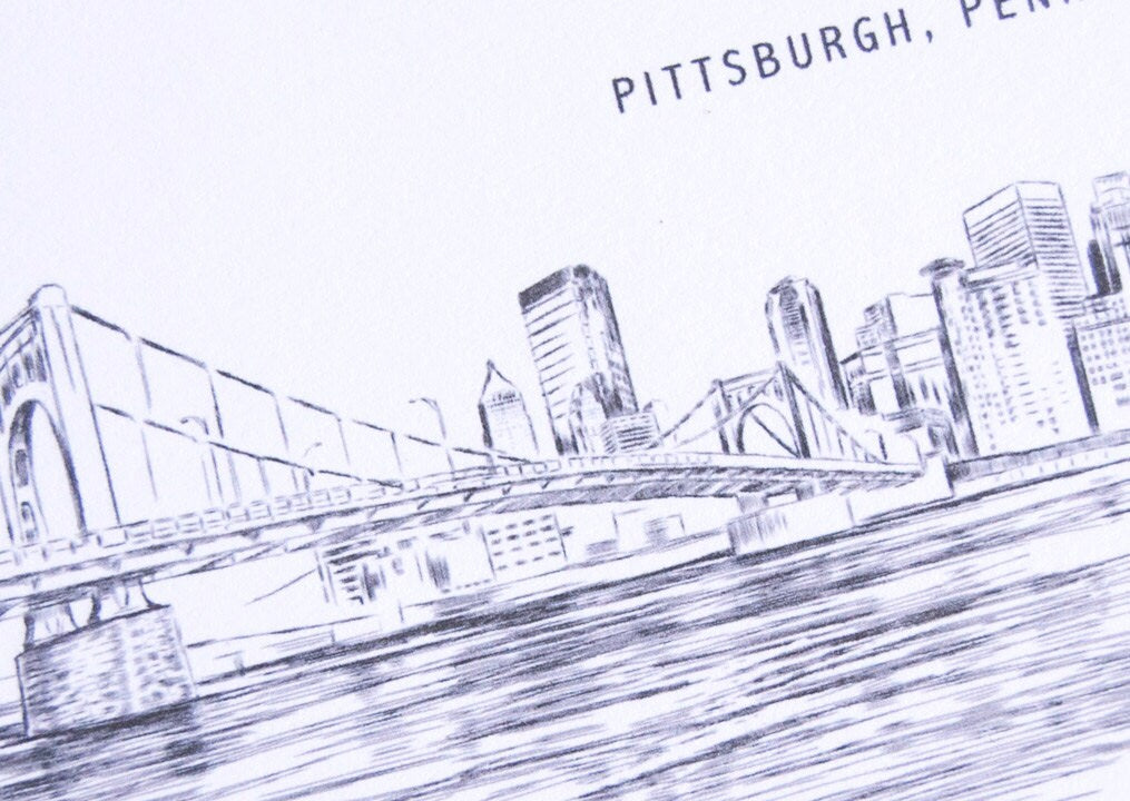 Pittsburgh Skyline Wedding Invitations Package (Sold in Sets of 10 Invitations, RSVP Cards + Envelopes)