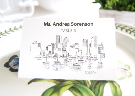 Boston Skyline Place Cards Personalized with Guests Names (Sold in sets of 25 Cards)