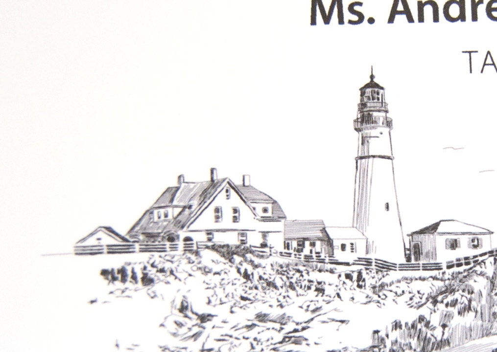 Portlandhead Light House Skyline Place Cards Personalized with Guests Names (Sold in sets of 25 Cards)
