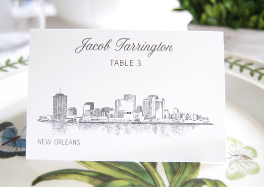 New Orleans Skyline Place Cards Personalized with Guests Names (Sold in sets of 25 Cards)