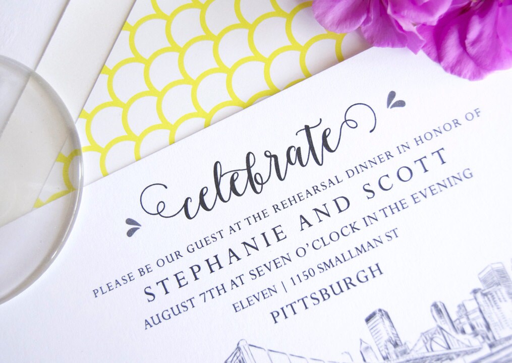 Pittsburgh Skyline Rehearsal Dinner Invitations (set of 25 cards)