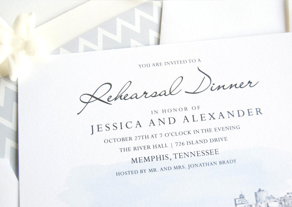 Memphis Skyline with the Pyramid Arena Rehearsal Dinner Invitations (set of 25 cards)