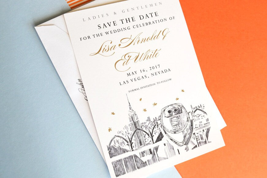 New York Empire State Building Skyline Hand Drawn Save the Date Cards (set of 25 cards)
