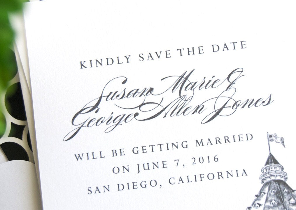 Hotel Del Coronado Hand Drawn Save the Date Cards (set of 25 cards)