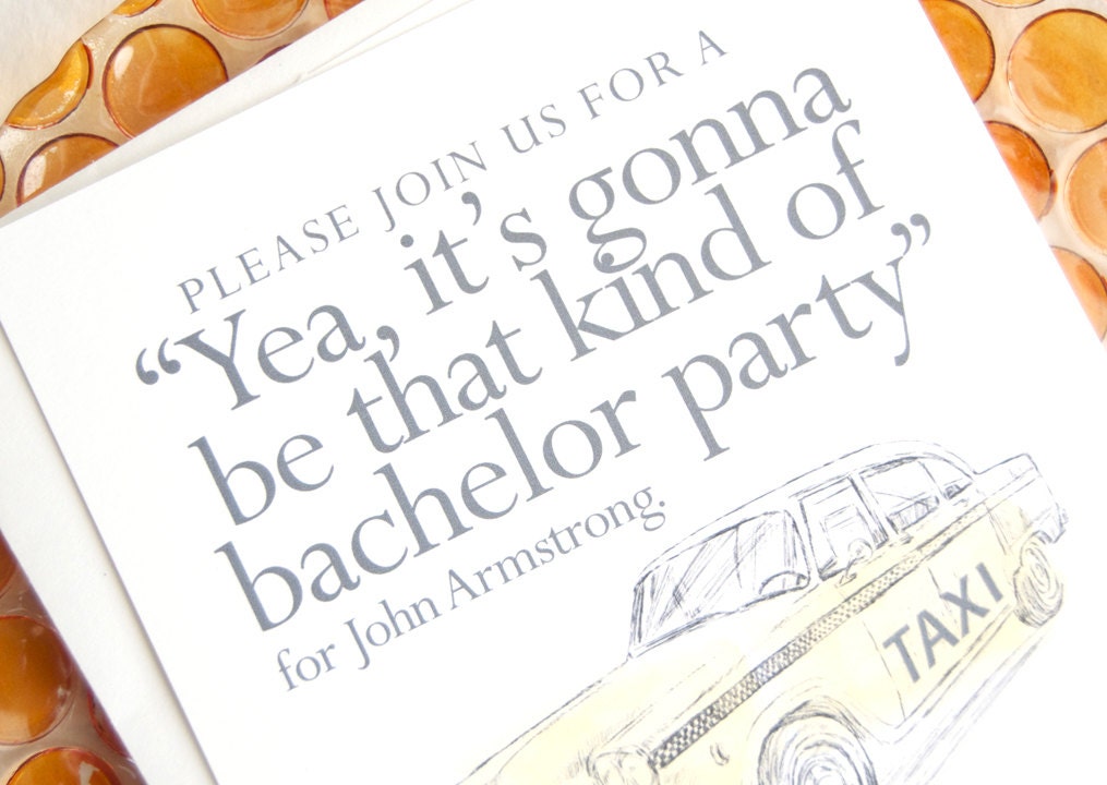 Bachelor Party Invitations Yellow Taxi Watercolor, Birthday Party Invitations (set of 25 cards and white envelopes)