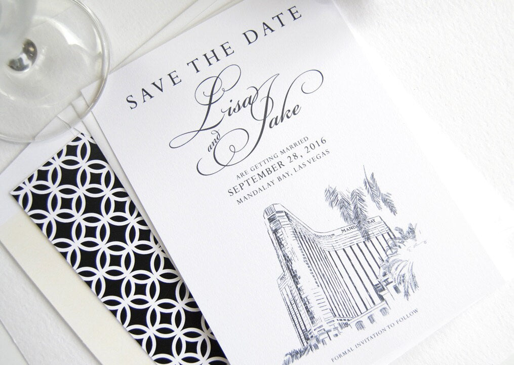 Mandalay Bay Las Vegas Skyline Destination Wedding Save the Date Cards, Las Vegas Wedding (set of 25 cards)