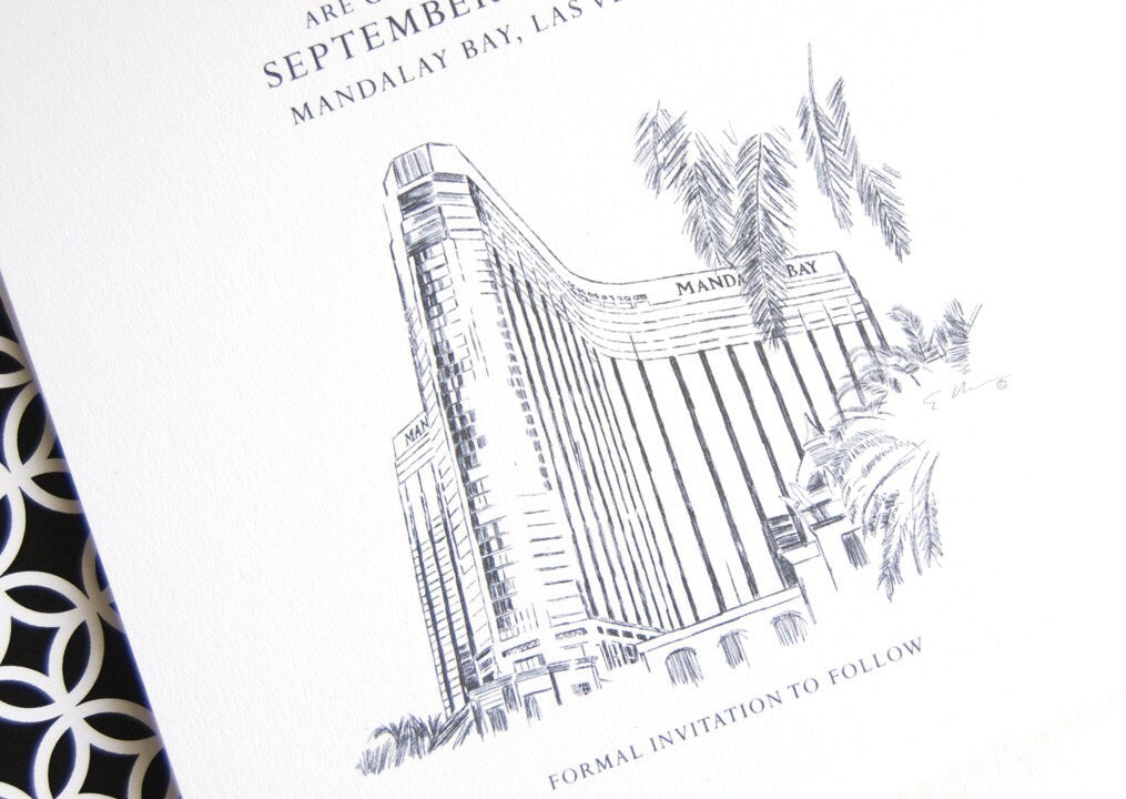 Mandalay Bay Las Vegas Skyline Destination Wedding Save the Date Cards, Las Vegas Wedding (set of 25 cards)