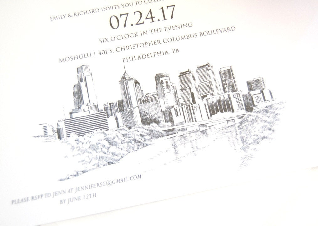 Philadelphia Skyline Engagement Party Invitations, Philadelphia Engagement Announcements You Design it! (set of 25 cards)
