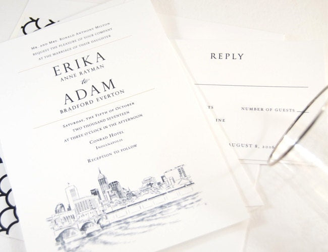Indianapolis Skyline Wedding Invitations Package (Sold in Sets of 10 Invitations, RSVP Cards + Envelopes)