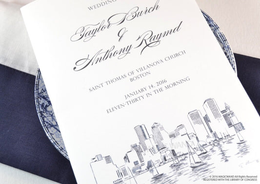 Boston Skyline Wedding Programs (set of 25 cards)