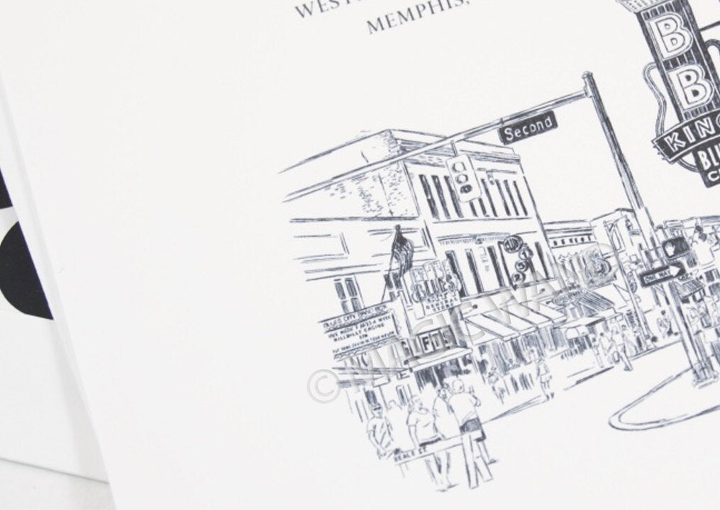 Beale Street, Memphis Skyline Wedding Invitation Package (Sold in Sets of 10 Invitations, RSVP Cards + Envelopes)