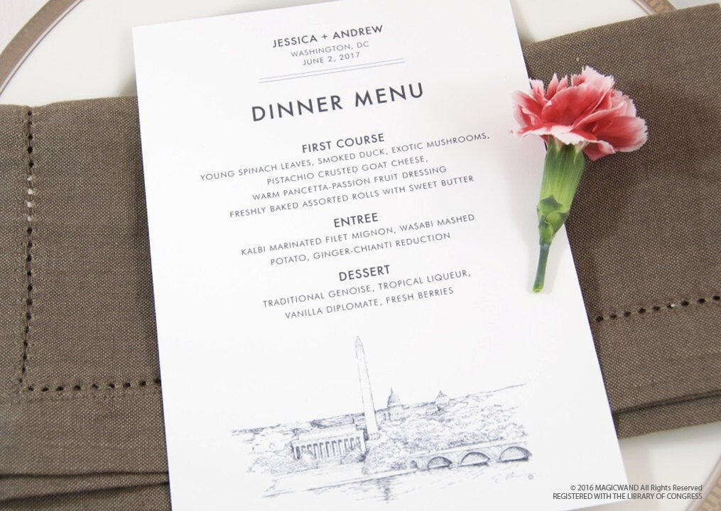 Washington, DC Monuments Skyline Dinner Menus (Sold in sets of 25)