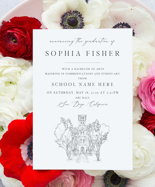 University of Mississippi Graduation Announcement, Invitation, Cards, University, College, Tech, Miss, Graduation Cards, ole (set of 25)