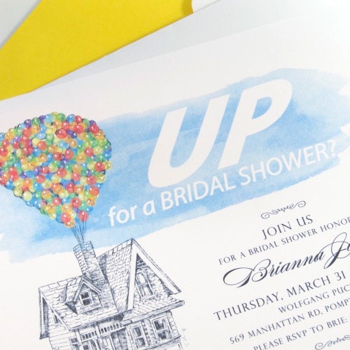 UP Bridal Shower Invitations, UP house, Balloons,  Fairytale Wedding, Disney bridal shower, Hand Drawn (set of 25 cards & envelopes)