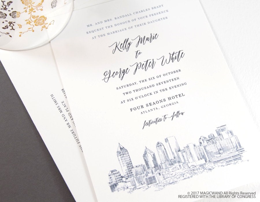 Atlanta Skyline Wedding Invitation, Atlanta Wedding, Atlanta Invite,Georgia (Sold in Sets of 10 Invitations, RSVP Cards + Envelopes)