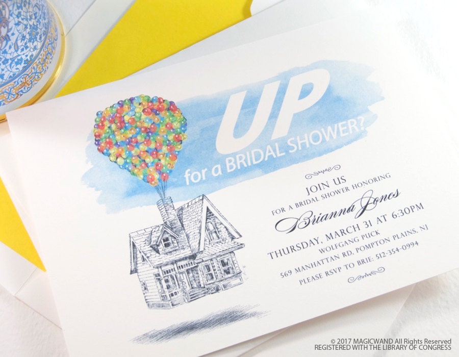 UP Bridal Shower Invitations, UP house, Balloons,  Fairytale Wedding, Disney bridal shower, Hand Drawn (set of 25 cards & envelopes)