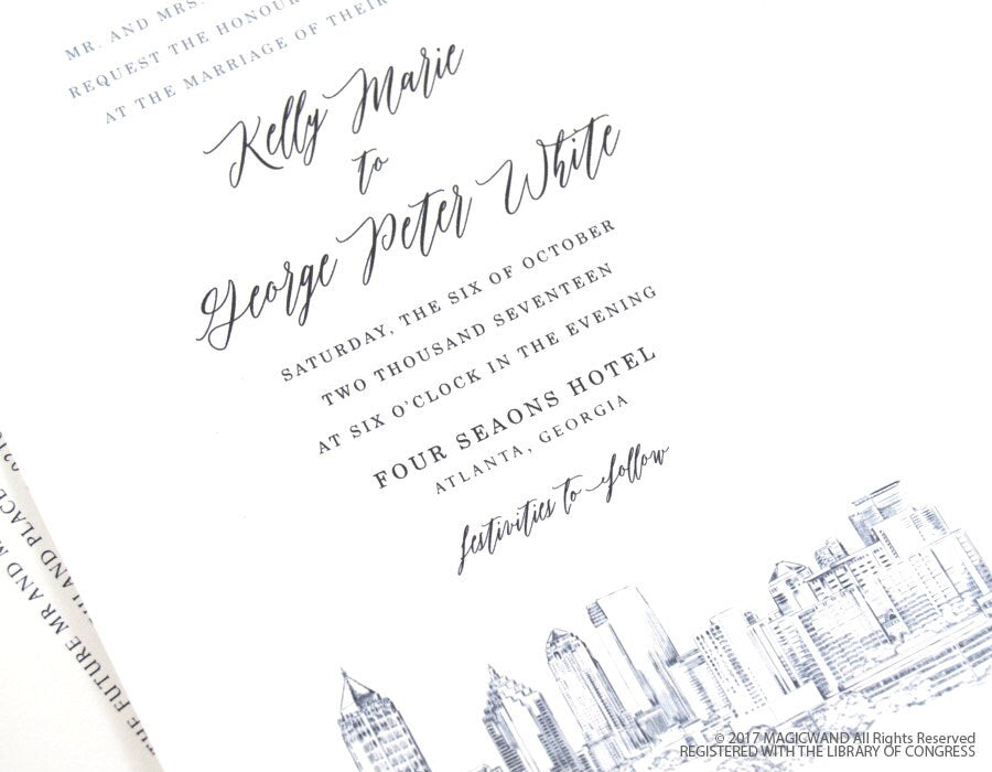 Atlanta Skyline Wedding Invitation, Atlanta Wedding, Atlanta Invite,Georgia (Sold in Sets of 10 Invitations, RSVP Cards + Envelopes)