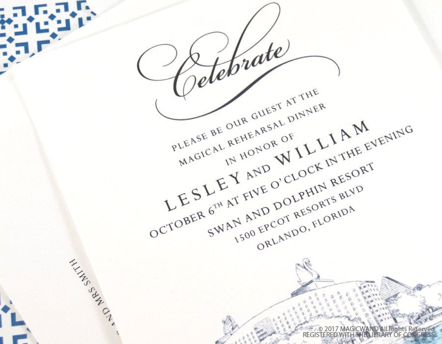 Swan and Dolphin Disney Resort, Orlando Rehearsal Dinner Invitations (set of 25 cards)