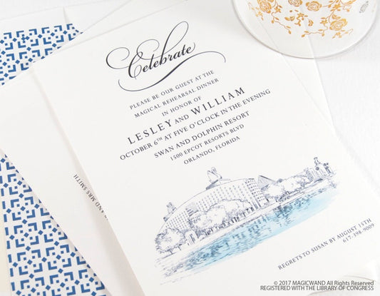 Swan and Dolphin Disney Resort, Orlando Rehearsal Dinner Invitations (set of 25 cards)