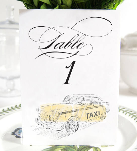 New York Taxi Table Numbers, NYC Wedding, Table Numbers (1-10)