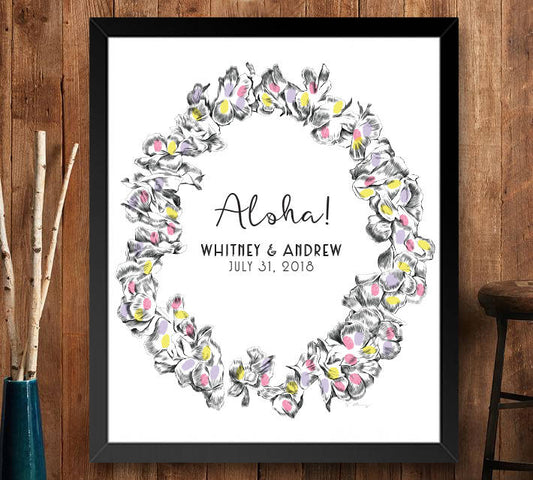 Hawaiian Lei Thumbprint Alternative Guestbook Print, Guest Book, Wedding, Bridal Shower, Beach Themed, Birthday Parties, Sign-in - Darlington Guestbooks