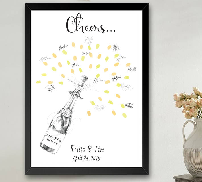 Champagne Bottle Thumbprint Guestbook Print, Fingerprint Guest Book, Wedding, Bridal Shower, Family Reunion, Alternative (8 x 10- 24 x 36) - Darlington Guestbooks