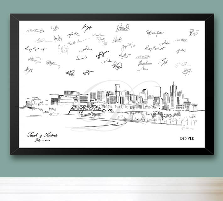 Denver Skyline Guestbook Print, Guest Book, Bridal Shower, Colorado, Wedding, Custom, Alternative Guest Book, Sign In (8 x 10 - 24 x 36) - Darlington Guestbooks