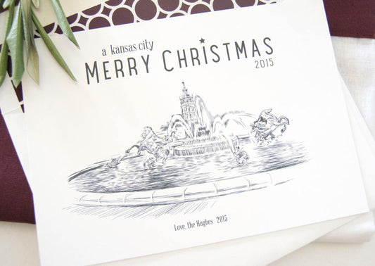 Kansas City Fountain Skyline Christmas Cards, Holiday Cards, Xmas Cards, Holiday Party Invitations (Set of 25)