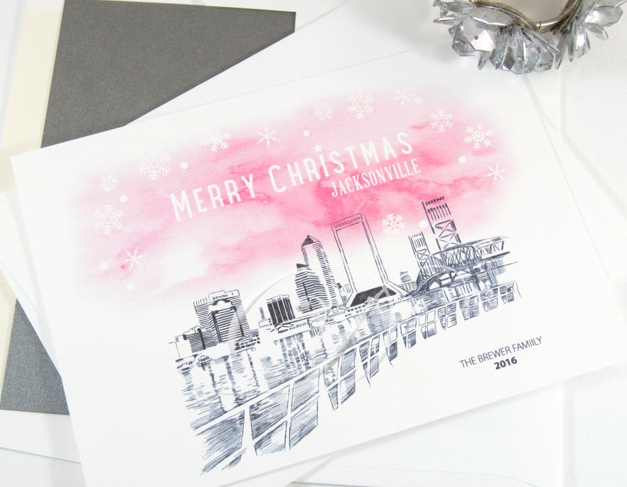 Jacksonville Skyline Christmas Cards, Florida, Holiday Cards, Xmas Cards, Holiday Party Invitations (Set of 25)