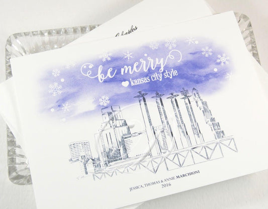 Kansas City Bartle Hall Skyline Christmas Cards, Holiday Cards, Xmas Cards, Holiday Party Invitations (Set of 25)