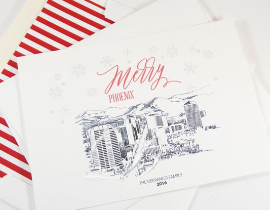 Phoenix Skyline Christmas Cards, Arizona, Holiday Cards, Xmas Cards, Holiday Party Invitations (Set of 25)