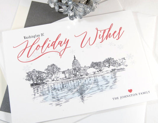 Washington DC Capital Hill Skyline Christmas Cards, Holiday Cards, Xmas Cards, Holiday Party Invitations (Set of 25)