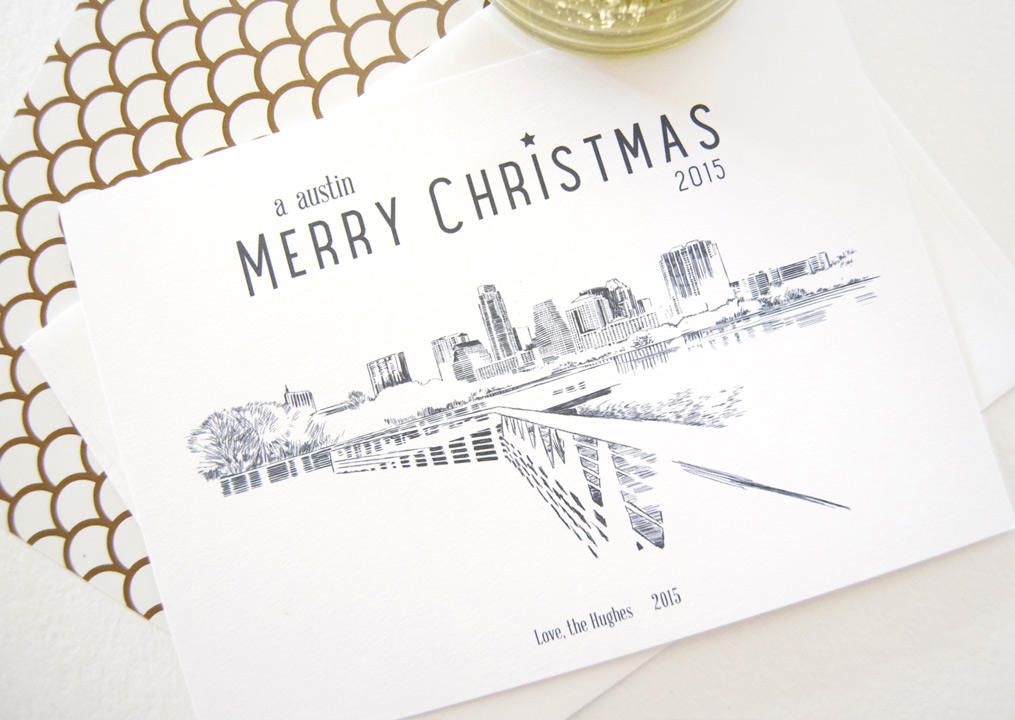 Austin Skyline Christmas Cards, Texas, Holiday Cards, Xmas Cards, Holiday Party Invitations (Set of 25)