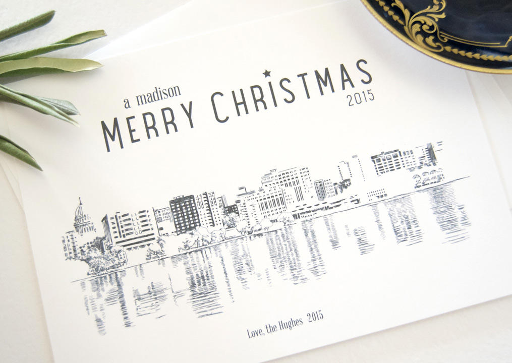 Madison Skyline Christmas Cards, Wisconsin, Holiday Cards, Xmas Cards, Holiday Party Invitations (Set of 25)