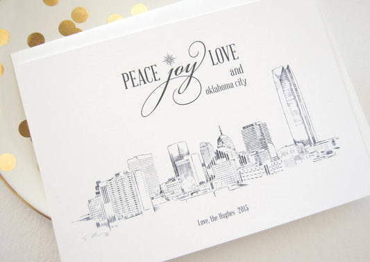 Oklahoma City Skyline Christmas Cards, Holiday Cards, Xmas Cards, Holiday Party Invitations (Set of 25)