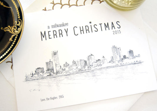 Milwaukee Skyline Christmas Cards, Wisconsin, Holiday Cards, Xmas Cards, Holiday Party Invitations (Set of 25)