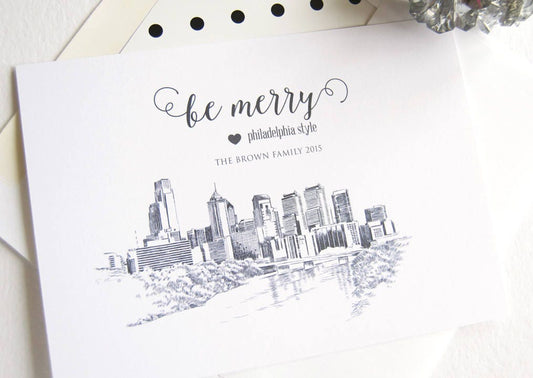 Philadelphia Skyline Christmas Cards, Pennsylvania, Holiday Cards, Xmas Cards, Holiday Party Invitations (Set of 25)