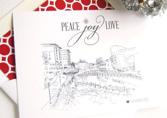 Greenville Skyline Christmas Cards, South Carolina, Holiday Cards, Xmas Cards, Holiday Party Invitations (Set of 25)