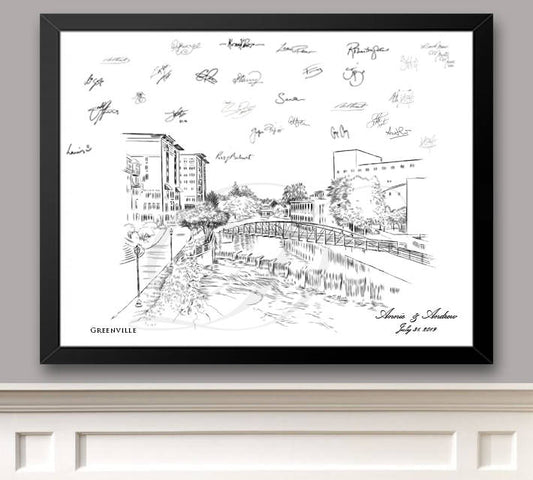 Greenville Skyline Guestbook Print, South Carolina, Guest Book, Bridal Shower, Wedding, Custom, Alternative, Baby Shower, Family Reunion - Darlington Guestbooks