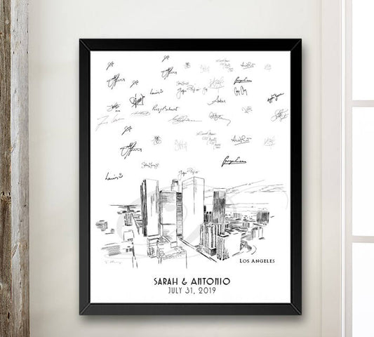 Los Angeles Skyline Guestbook Print, LA Guest Book, Birthday Party, Housewarming, Wedding, Custom, Alternative, Baby Shower, Family Reunion FREE PEN - Darlington Guestbooks