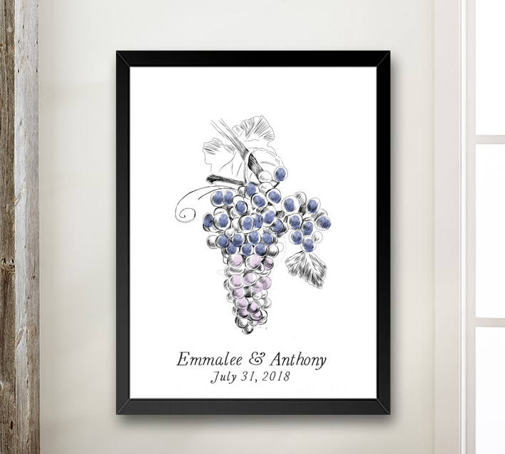 Grapes Thumbprint Guestbook Print, Vineyard, Wine, Fingerprint Guest Book, Wedding, Bridal Shower, Family Reunion (8 x 10- 24 x 36) - Darlington Guestbooks