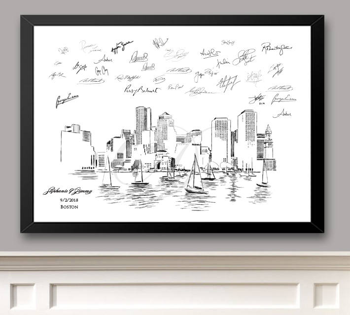 Boston Skyline Wedding Guest Book Alternative Print, Guestbook, Bridal Shower, Boston Wedding, Custom, Alternative Guest Book, Birthday, Corporate, Sign-in - Darlington Guestbooks