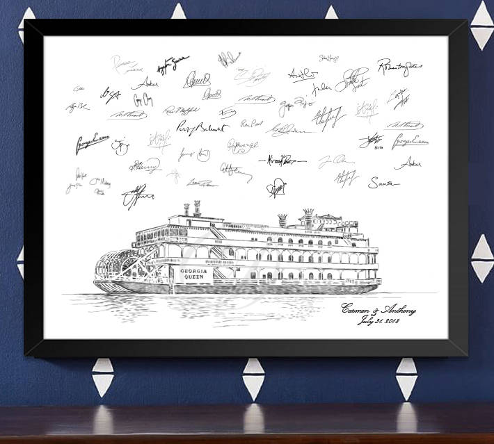 Georgia Queen Steamboat Guestbook Print, Guest Book, Bridal Shower, Southern Wedding, Alternative GuestBook, Sign-in  (8 x 10 - 24 x 36) - Darlington Guestbooks