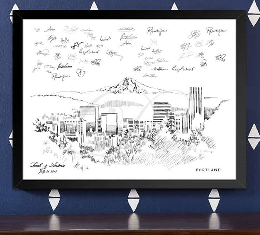 Portland Skyline Guestbook Print, Guest Book, Bridal Shower, Oregon,  Wedding, Custom, Alternative Guest Book, Sign-in (8 x 10 - 24 x 36) - Darlington Guestbooks