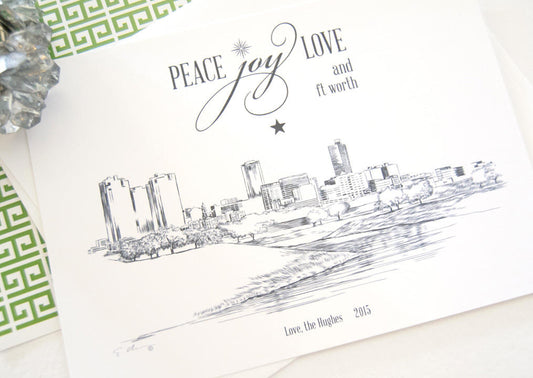 Fort Worth Skyline Christmas Cards, Texas Holiday Cards, Xmas Cards, Holiday Party Invitations (Set of 25)