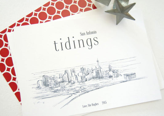 San Antonio Skyline Christmas Cards, Texas Holiday Cards, Xmas Cards, Holiday Party Invitations (Set of 25)